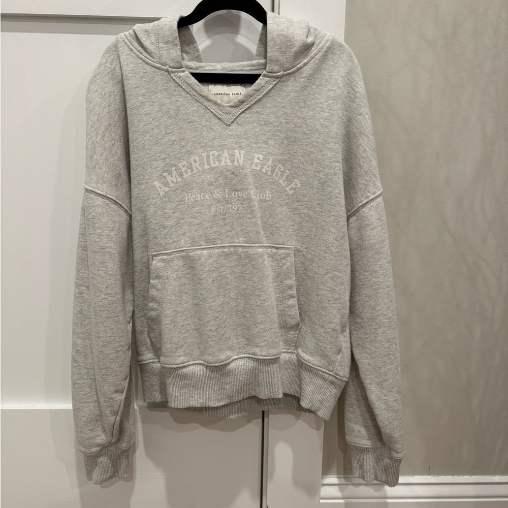 American Eagle Outfitters Light Heather Gray Hooded Pullover Sweatshirt